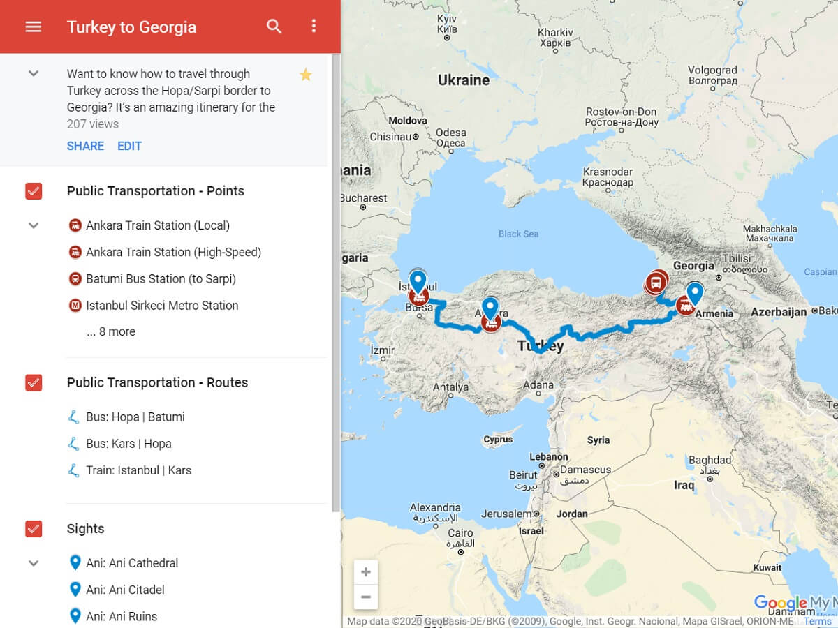 Turkey to Georgia - The Georgia Travel Guide Map