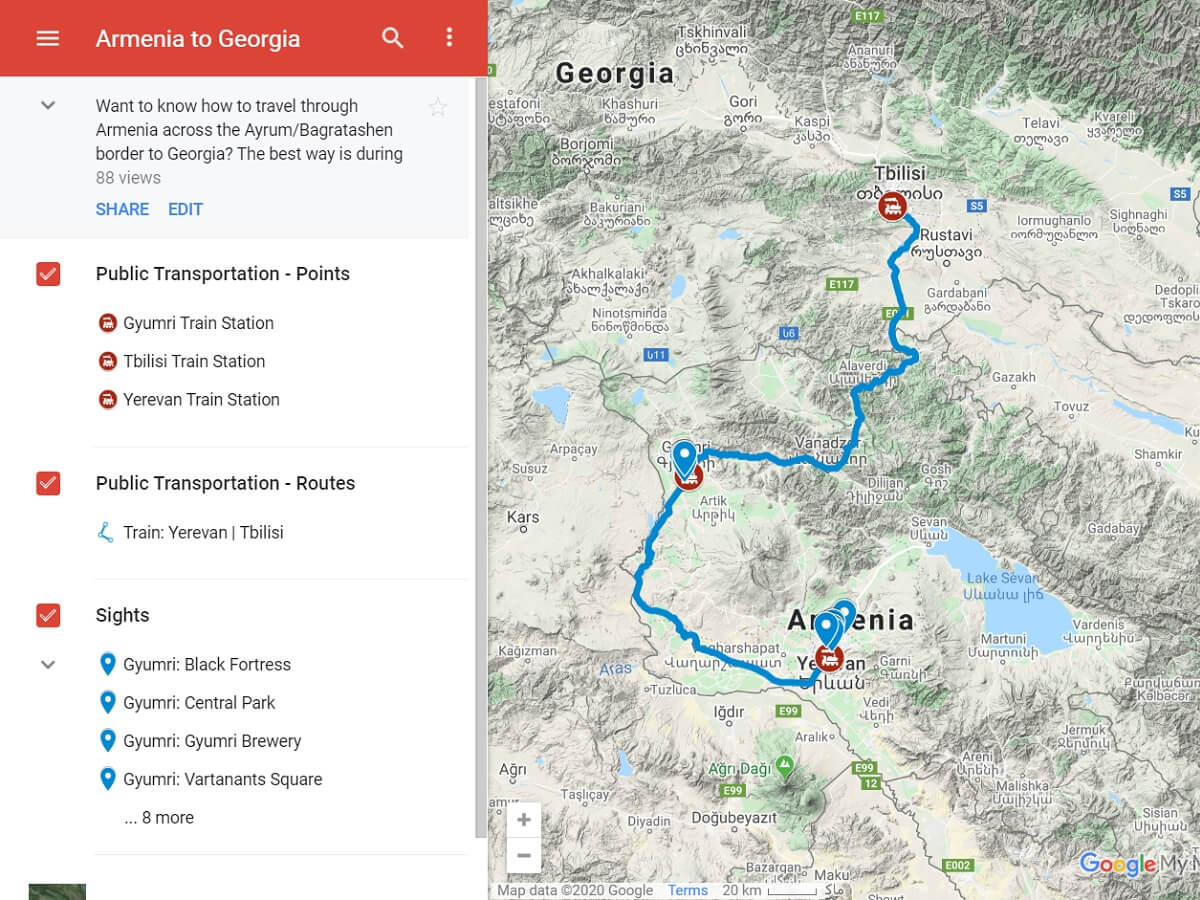 Armenia to Georgia - The Georgia Travel Guide Map